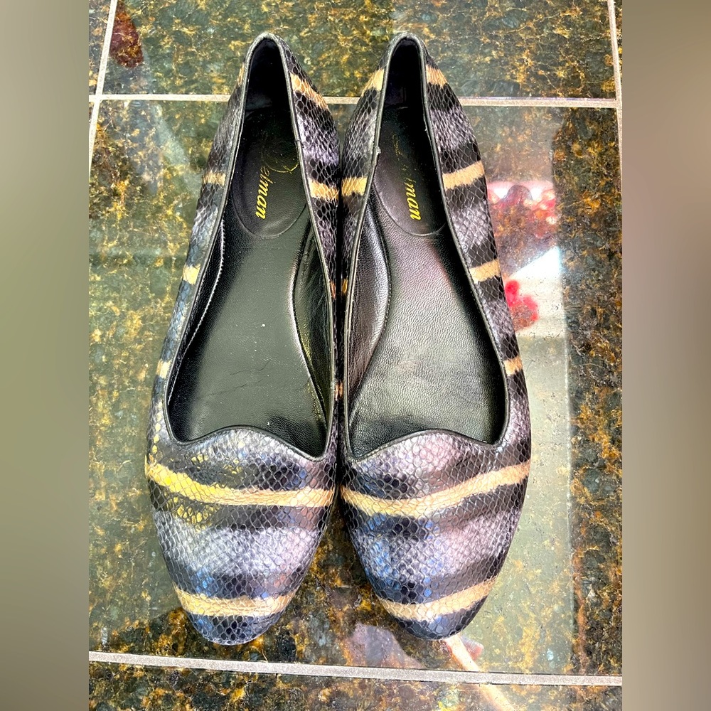 Delman leather snake print flats size 10!